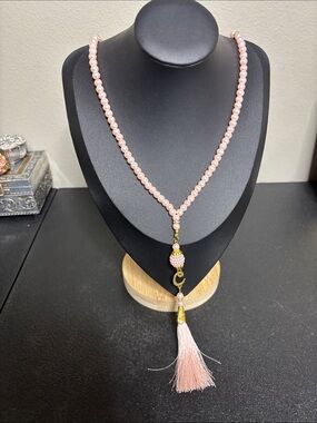 Pink Beaded Tassel Necklace - Elegant Women Jewelry Initial C